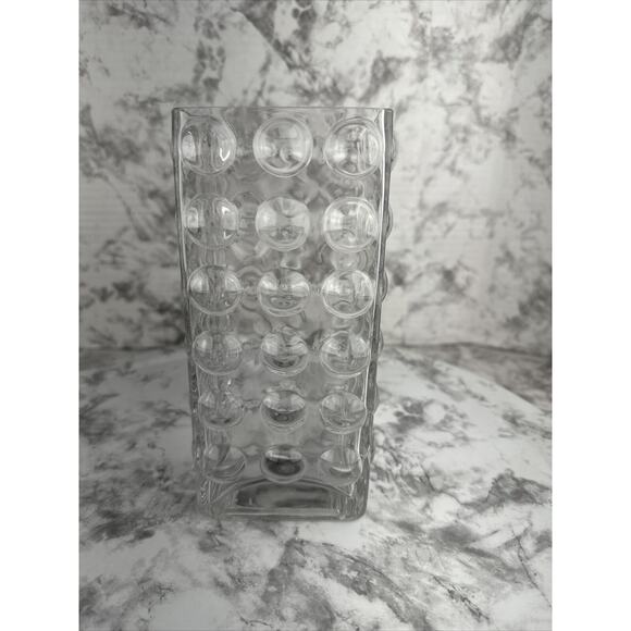 Vintage Blown Bubble Art Glass Vessel Mid Century Modern Vase Clear Rectangular - Picture 4 of 7